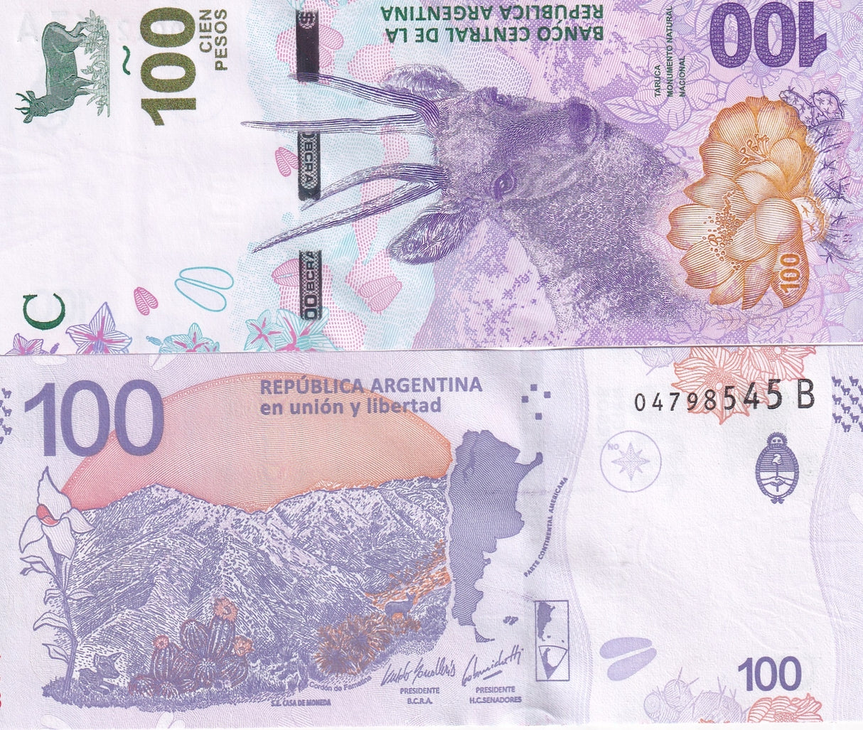Argentina 100 Pesos 2018 Random Suffix P 363A UNC, Taruca ,Famatina mountain