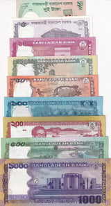 Bangladesh Set 9 PCS 2 5 10 20 50 100 500 1000 Taka 2016 - 2022 UNC