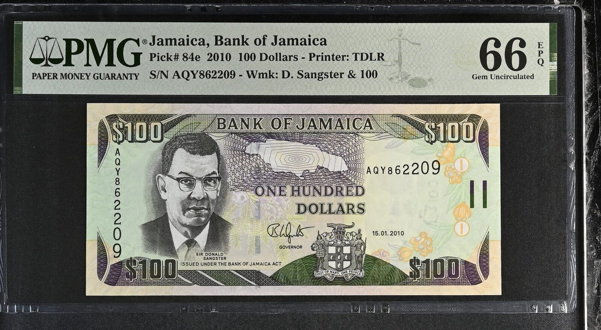 Jamaica 100 Dollars 2010 P 84 e Gem UNC PMG 66 EPQ