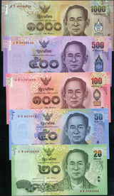 Thailand Set 5 Pcs 20 50 100 500 1000 Baht 2017 COMM.P 130 131 132 133 134 UNC