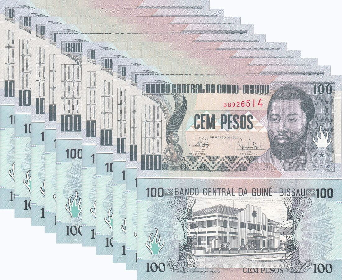 Guinea Bissau 100 Pesos 1990 P 11 UNC LOT 10 PCS Domingos Ramos