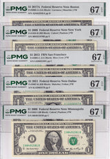 United States SET 5 ,1 Dollar USA FRN Mixed State Superb Gem UNC PMG 67 EPQ