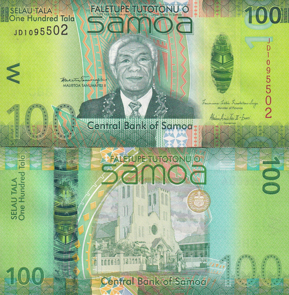 Samoa 100 Tala ND 2012 P 44 a UNC , Cathedral of Apia ,Hybrid Window