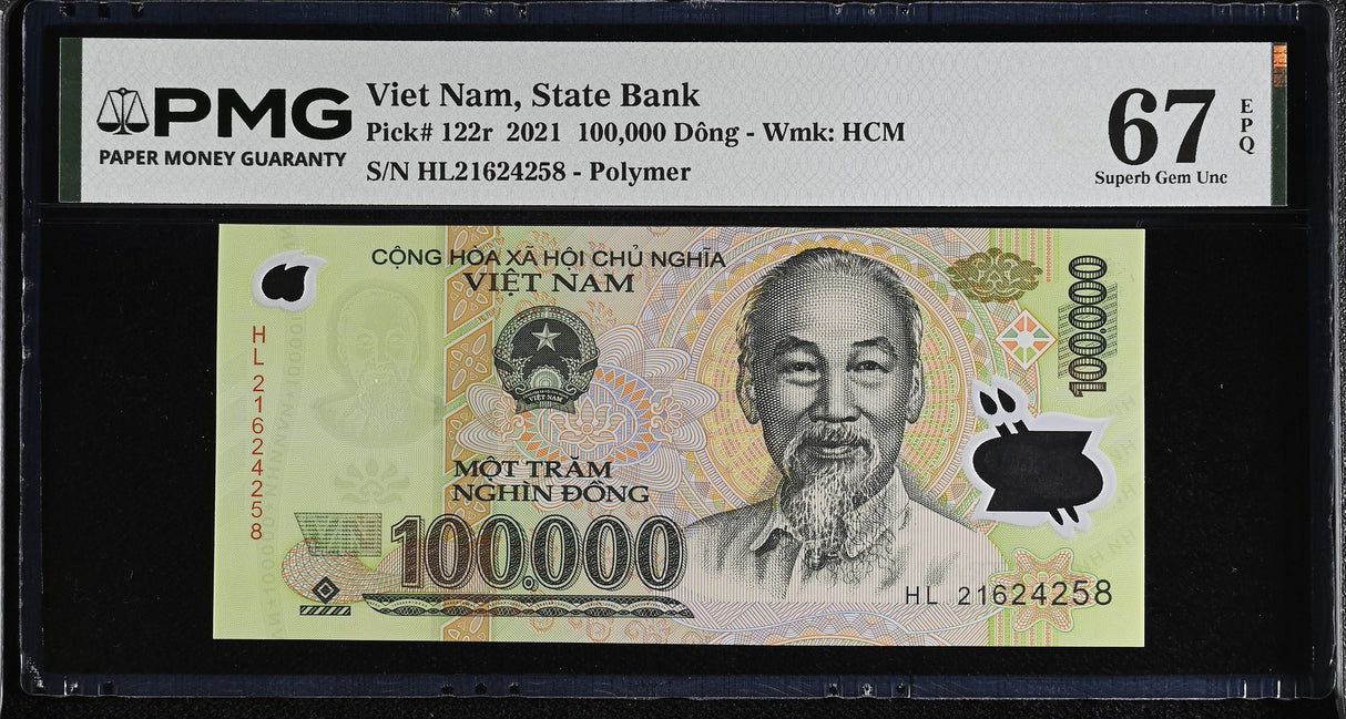 Vietnam 100000 Dong 2021 Polymer P 122 r Superb Gem UNC PMG 67 EPQ