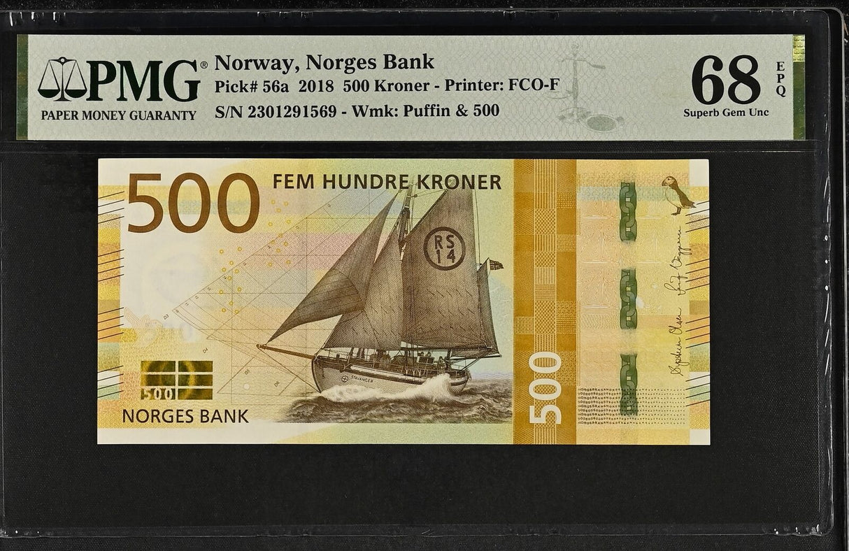 Norway 500 Kroner 2018 P 56 a Superb Gem UNC PMG 68 EPQ
