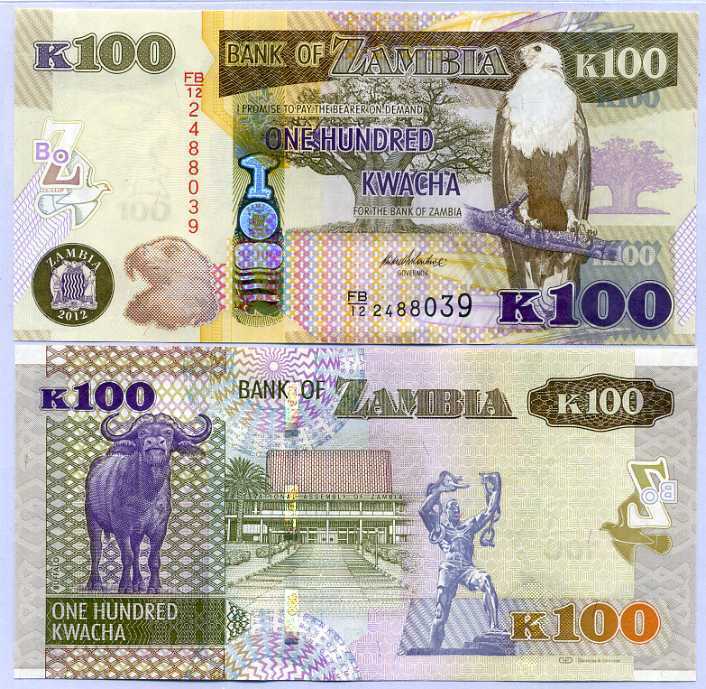 Zambia 100 Kwacha 2012 P 54 a UNC