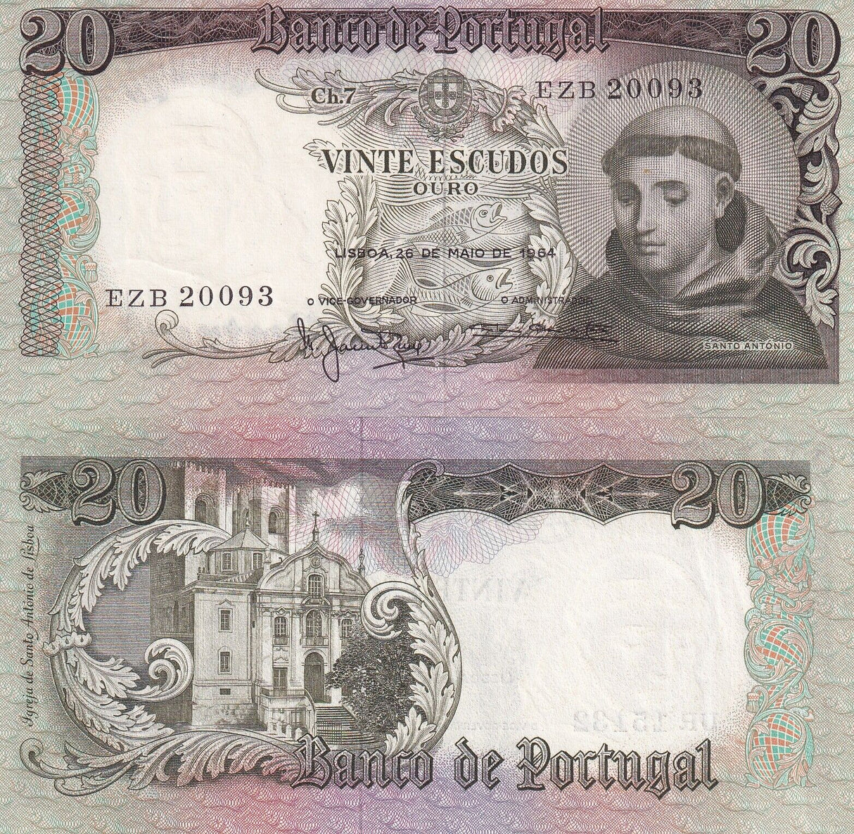 Portugal 20 Escudos 1964 P 167 AUnc