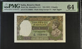India 5 Rupees ND 1937 P 18 a Choice UNC PMG 64