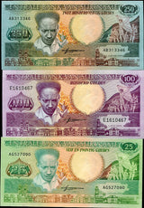 Suriname Set 3 Pcs 25 100 250 Gulden 1986 1988 P 132 133 134 UNC