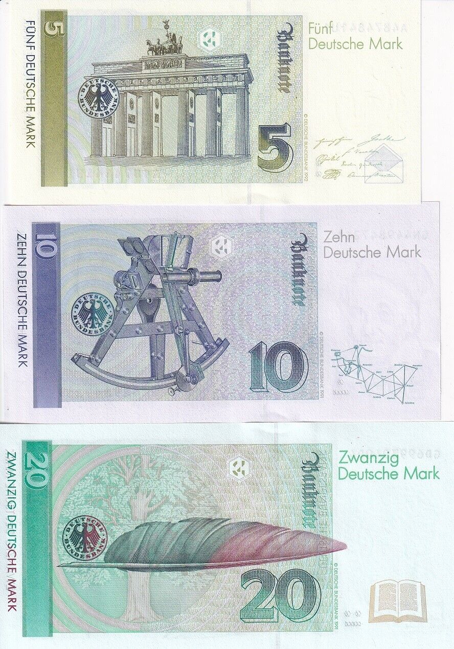 Germany Set 3 Pcs 5 10 20 Deutsche Mark 1991-1999 P 37 38 39 UNC