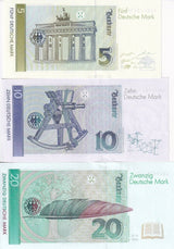 Germany Set 3 Pcs 5 10 20 Deutsche Mark 1991-1999 P 37 38 39 UNC