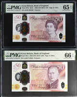 Great Britain Set 2; 50 Pounds 2021-2024 P 397 P 401 Gem UNC PMG 65 66 EPQ