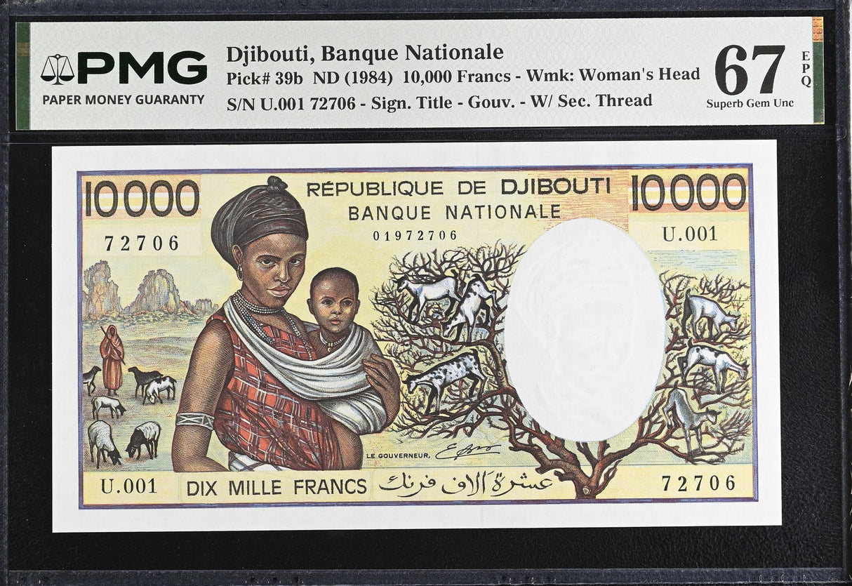Djibouti 10000 Francs ND 1984 P 39 b Superb Gem UNC PMG 67 EPQ