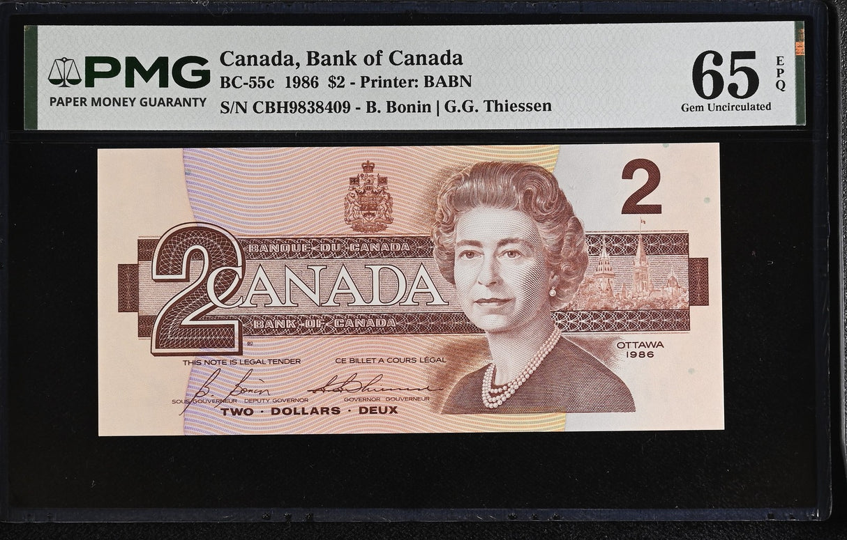 Canada 2 Dollars 1986 P 94 BC-55c Queen Elizabeth QEII Gem UNC PMG 65 EPQ
