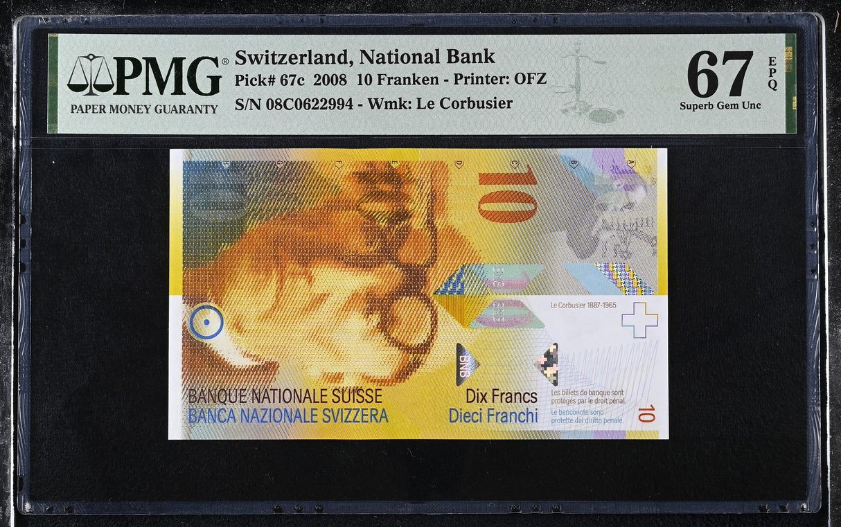 Switzerland 10 Franken 2008 P 67 c Superb Gem UNC PMG 67 EPQ