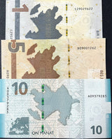 Azerbaijan Set 3 Pcs 1 5 10 Manat 2018-2023 P 33 38 39 UNC