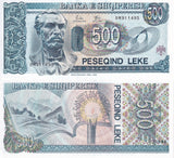 Albania 500 Leke 1994 P 57 UNC ,Mountains, candle, poetry ,Naim Frasheri