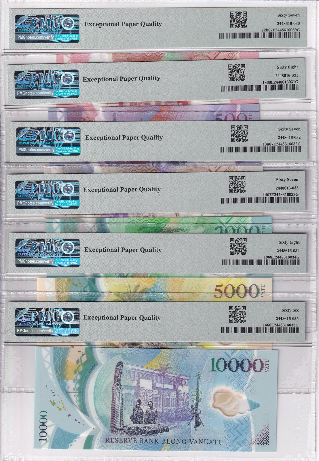 Vanuatu Set 6 ,200 500-10000 Vatu P 12 13 14 16 18 19 GEM UNC PMG 66 67 68 EPQ