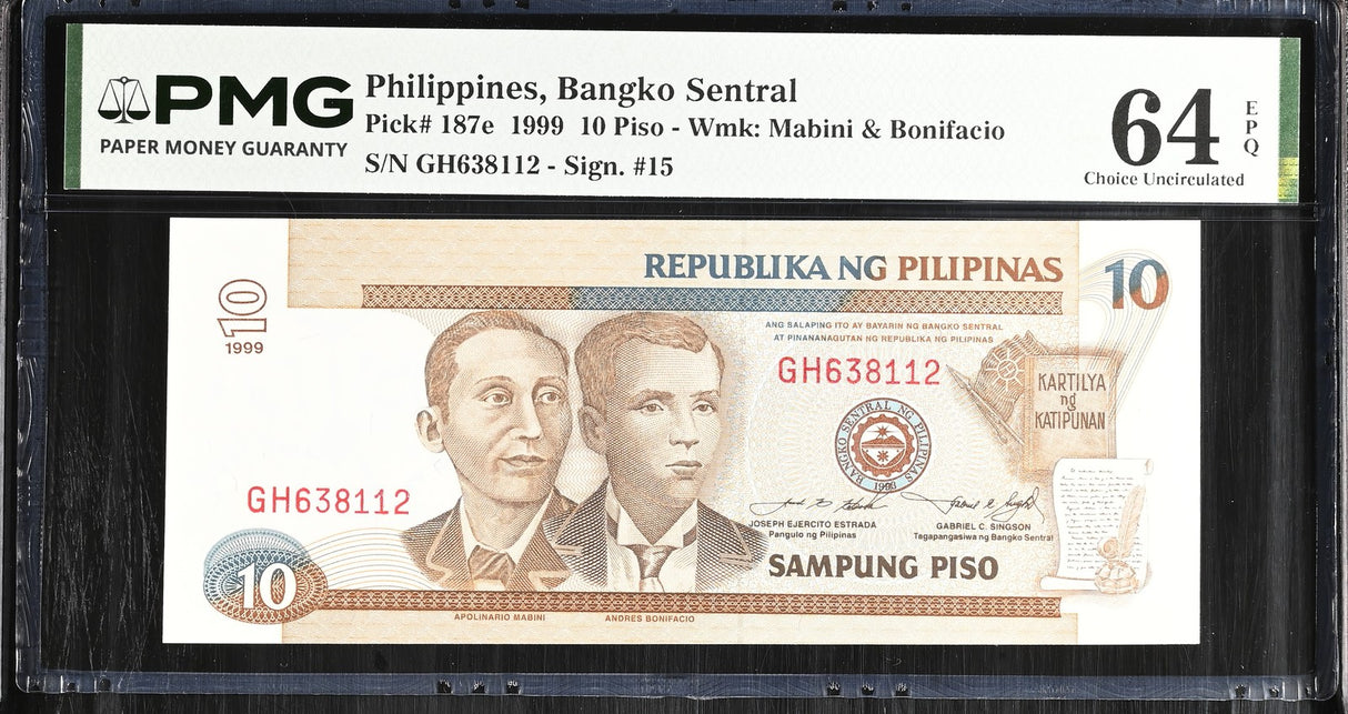 PHILIPPINES 10 Piso 1999 P 187 e Choice UNC PMG 64 EPQ