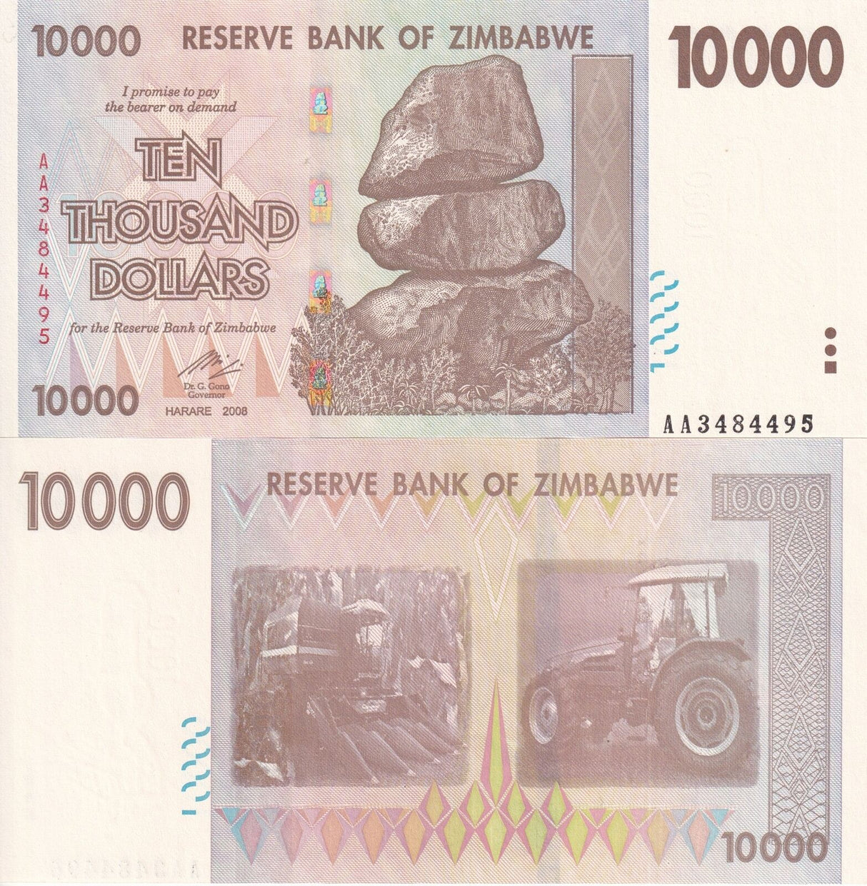 Zimbabwe 10000 Dollars 2008 P 72 UNC