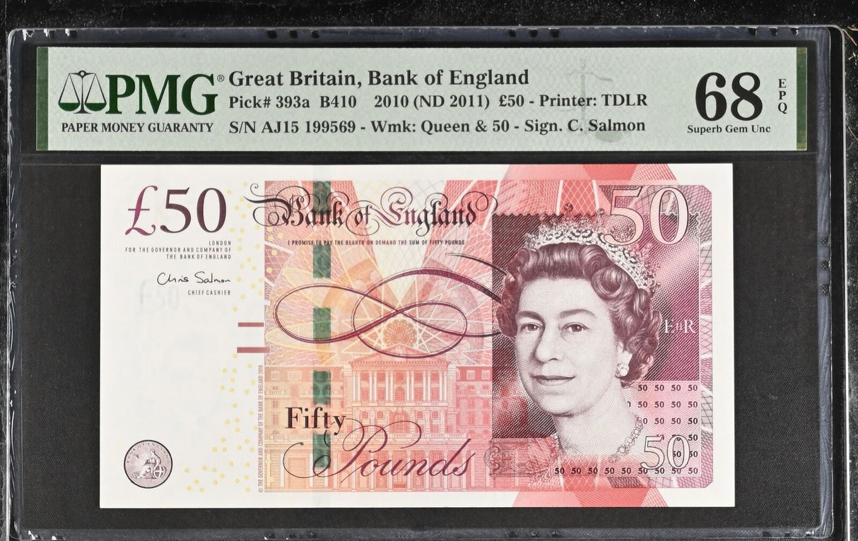 Great Britain 50 Pounds 2010 ND 2011 P 393 a Superb Gem UNC PMG 68 EPQ