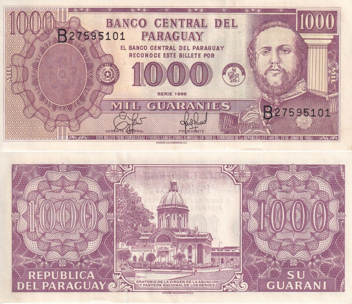 Paraguay 1000 Guaranies 1998 P 214 a AUnc