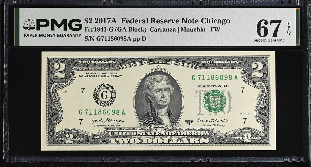 United States 2 Dollars Usa 2017A P 545 G Chicago Superb Gem UNC PMG 67 EPQ