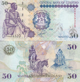 Lesotho 50 Maloti 2009 P 17 UNC, King Moshoeshoe I, Qiloane mountain