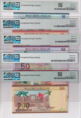 Bolivia Set 5; 10-200 Bolivianos ND 2018 P 250-P 252 Superb Gem UNC PMG 67 EPQ