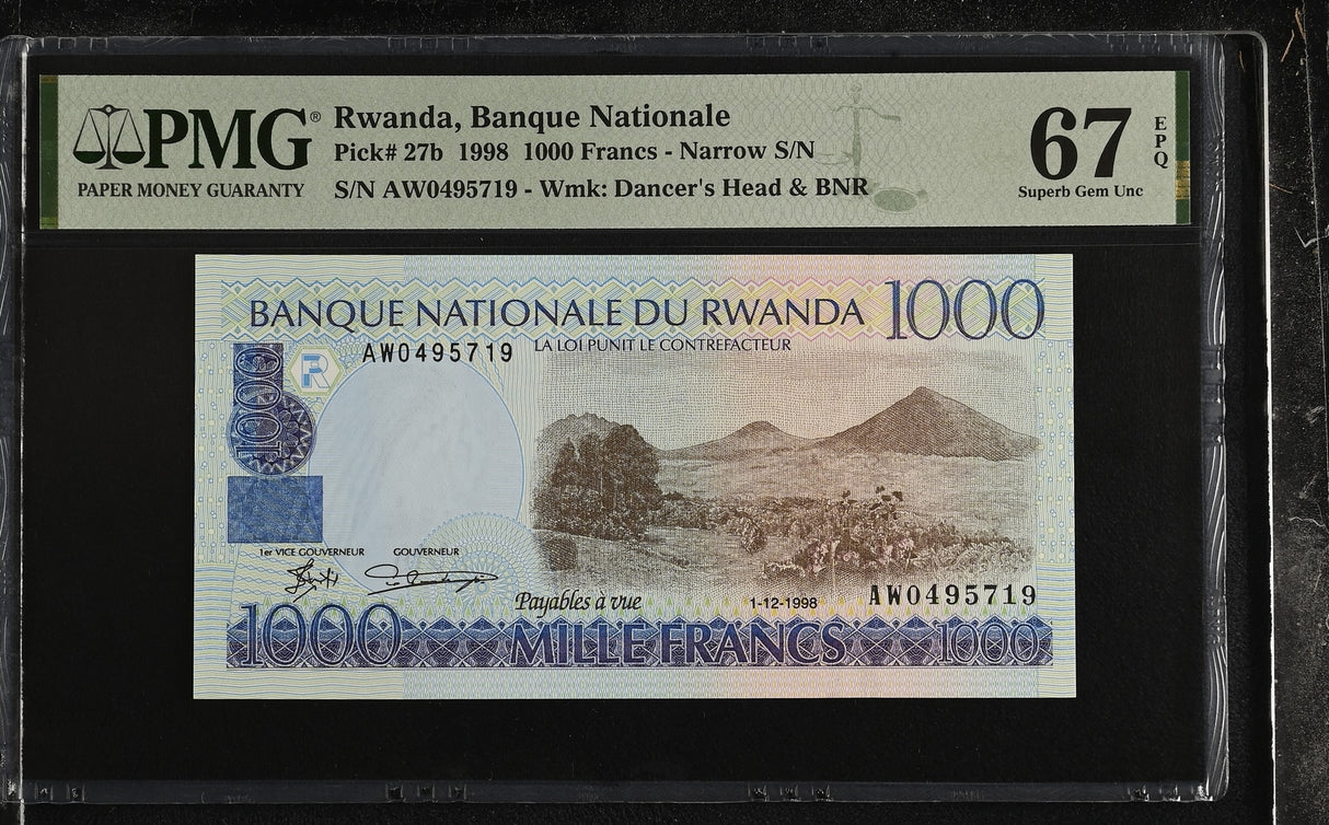 Rwanda 1000 Francs 1998 P 27 b Superb Gem UNC PMG 67 EPQ