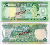Fiji 2 Dollars QE II 1988 P 87s Specimen D3 Sign Siwatibau AUnc