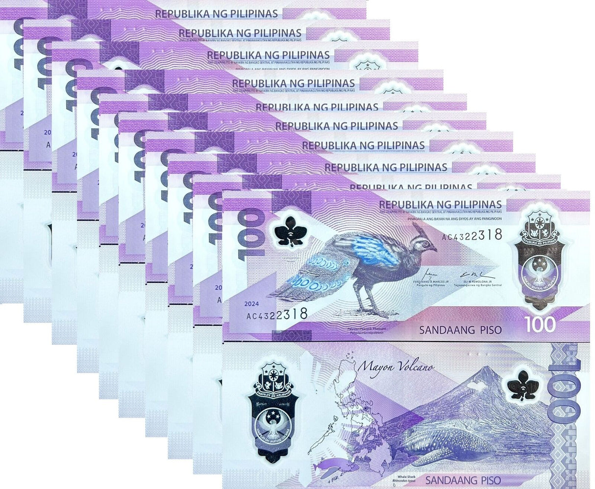 Philippines 100 Piso 2025/2024 Peacock Whale Polymer P 238 LOT 10 UNC
