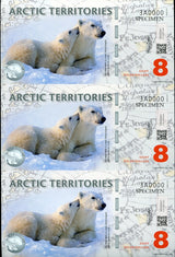 Arctic Territories 8 Dollars 2011 BEAR POLYMER UNCUT SPECIMEN SHEET UNC