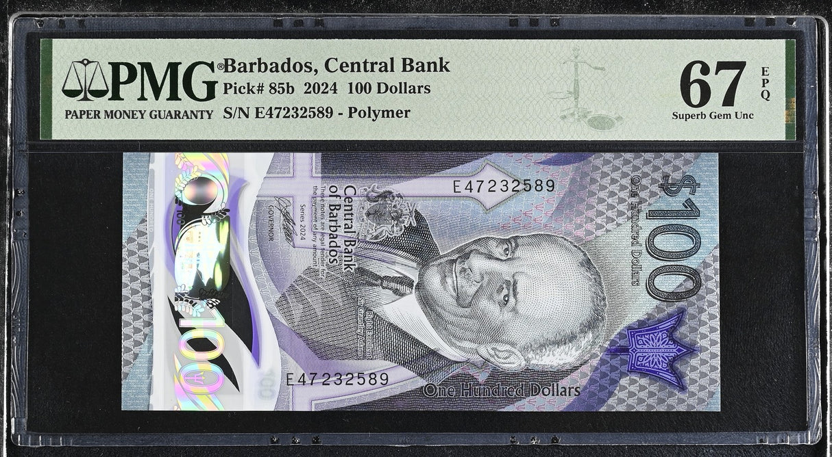 Barbados 100 Dollars 2024 Polymer P 85 b Superb Gem UNC PMG 67 EPQ TOP POP