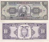 Ecuador 100 Sucres 1988 P 123Aa UNC , Simon Bolívar Arms , issued note