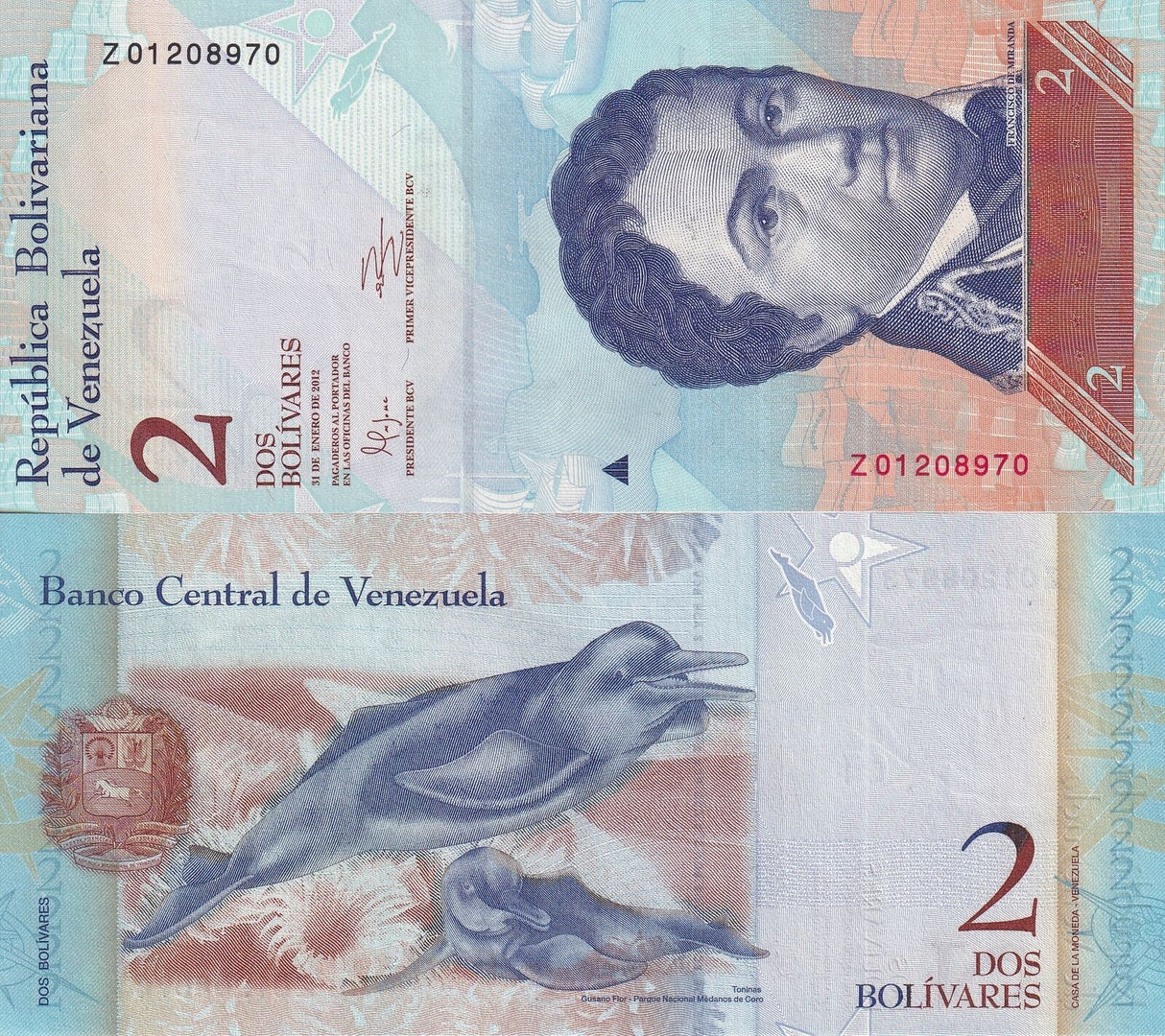 Venezuela 2 Bolivares 2012 Replacement P 88 d* Z Prefix AU-UNC
