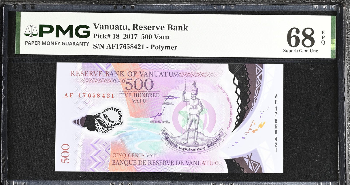 Vanuatu 500 VATU 2017 P 18 POLYMER SUPERB GEM UNC PMG 68 EPQ