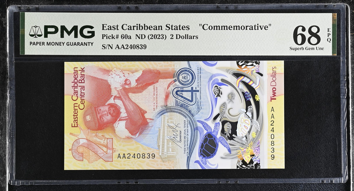 East Caribbean States 2 Dollars ND 2023 P 60 a Comm. Superb Gem UNC PMG 68 EPQ