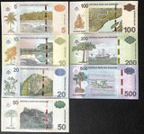Suriname Set 7 UNC 5 10 20 -200 500 Dollars 2012-2024 P 162 163 164 165 166 NEW