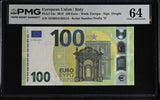 Euro 100 Euro Italy 2019 P 24 s Choice UNC PMG 64 , Graded Note