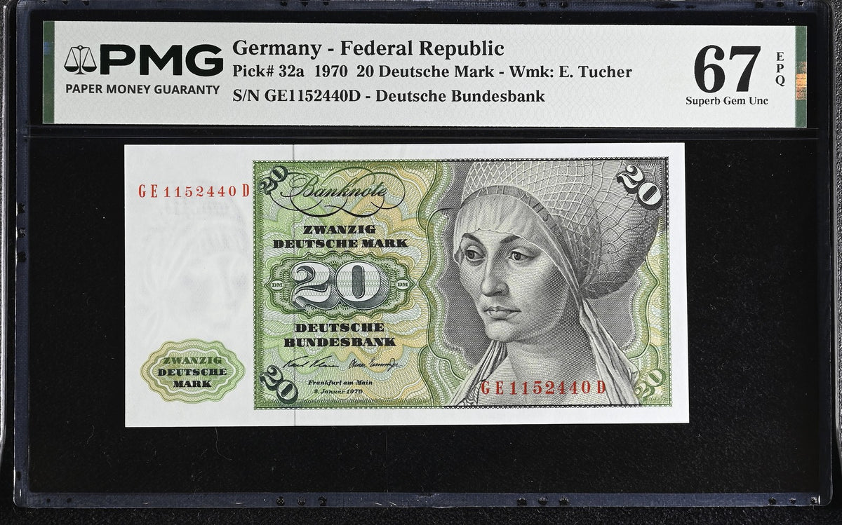 Germany Federal Republic 20 Mark 1970 P 32 a Superb Gem UNC PMG 67 EPQ