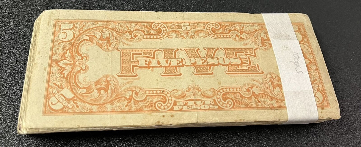 Philippines 5 PESOS 1942 WWII Japanese Occupation P 107 HEAVY USED LOT 100 PCS