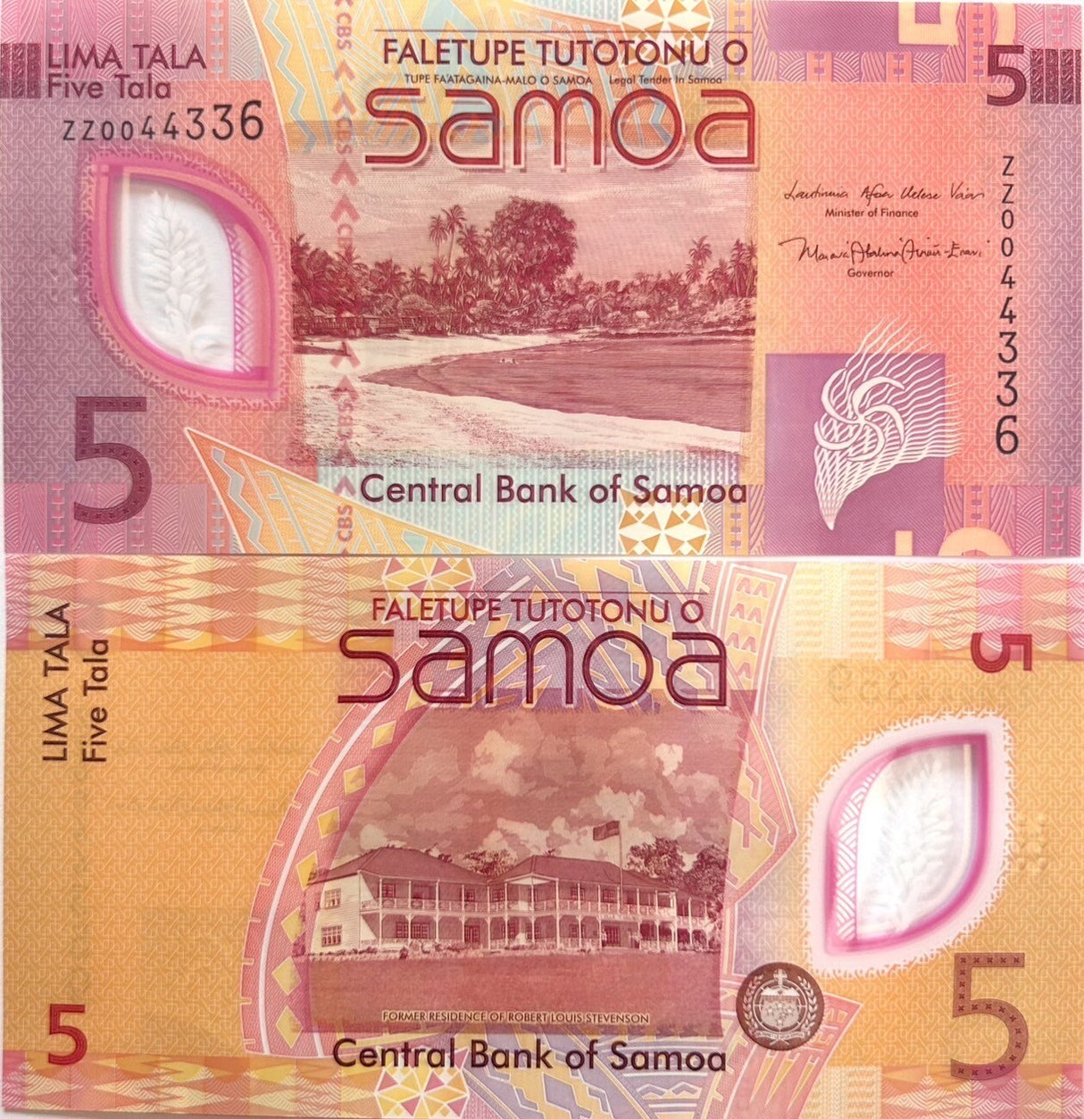 Samoa 5 Tala ND 2023 2024 P 47 Polymer Prefix ZZ Replacement UNC