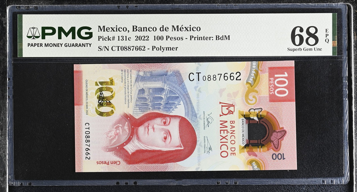 Mexico 100 Pesos 2022 P 131 c Superb Gem UNC PMG 68 EPQ