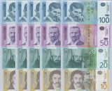 Serbia Set 4 x Lot 5 =20 AU-UNC 10 20 50 100 Dinara RANDOM DATE P 54 55 56 57