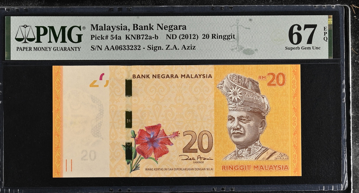 Malaysia 20 Ringgit ND 2012 P 54 a Superb Gem UNC PMG 67 EPQ