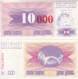 Bosnia 10000 Dinara 15.10.1993 P 53 b UNC ,Emergency Issue Handstamps