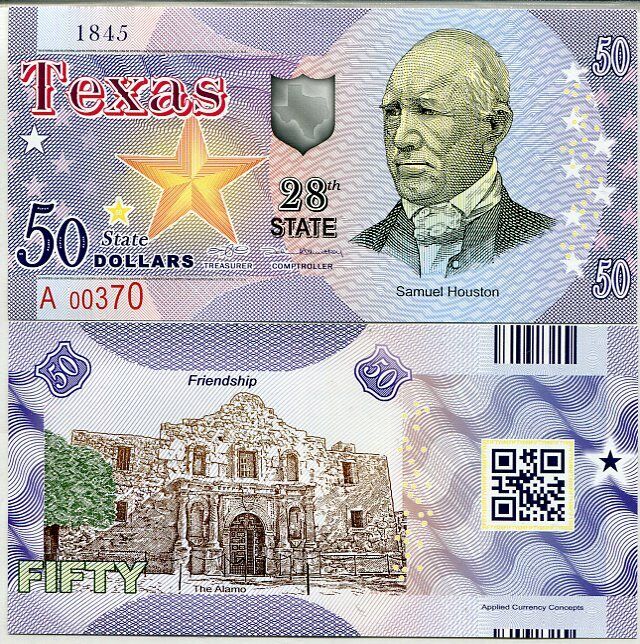 USA Texas 50 DOLLARS 2017 STATE POLYMER 28TH Samuel Houston The Alamo