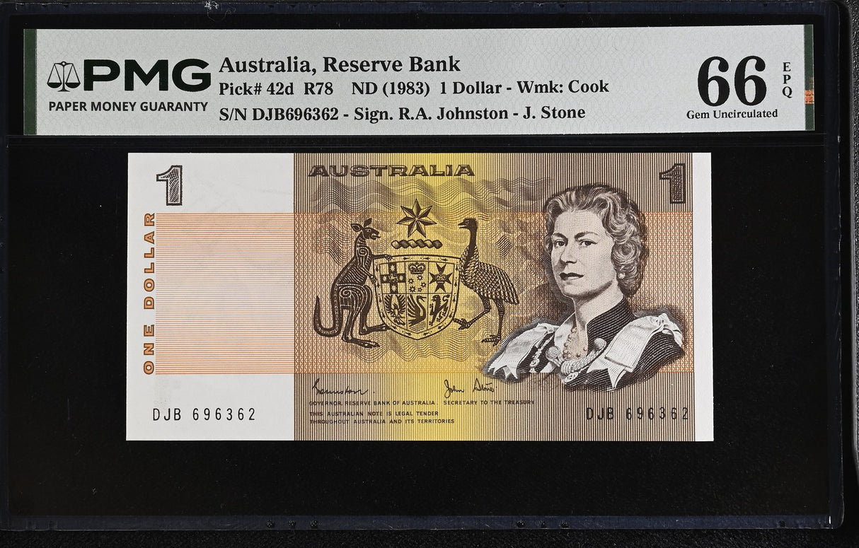 Australia 1 Dollar ND 1983 P 42 d QEII Gem UNC PMG 66 EPQ WTM Cook