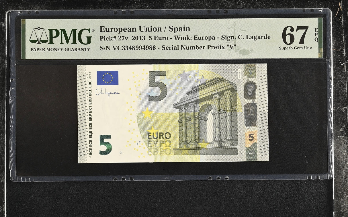 Euro 5 Euro 2013 P 27 V Spain VC Superb Gem UNC PMG 67 EPQ